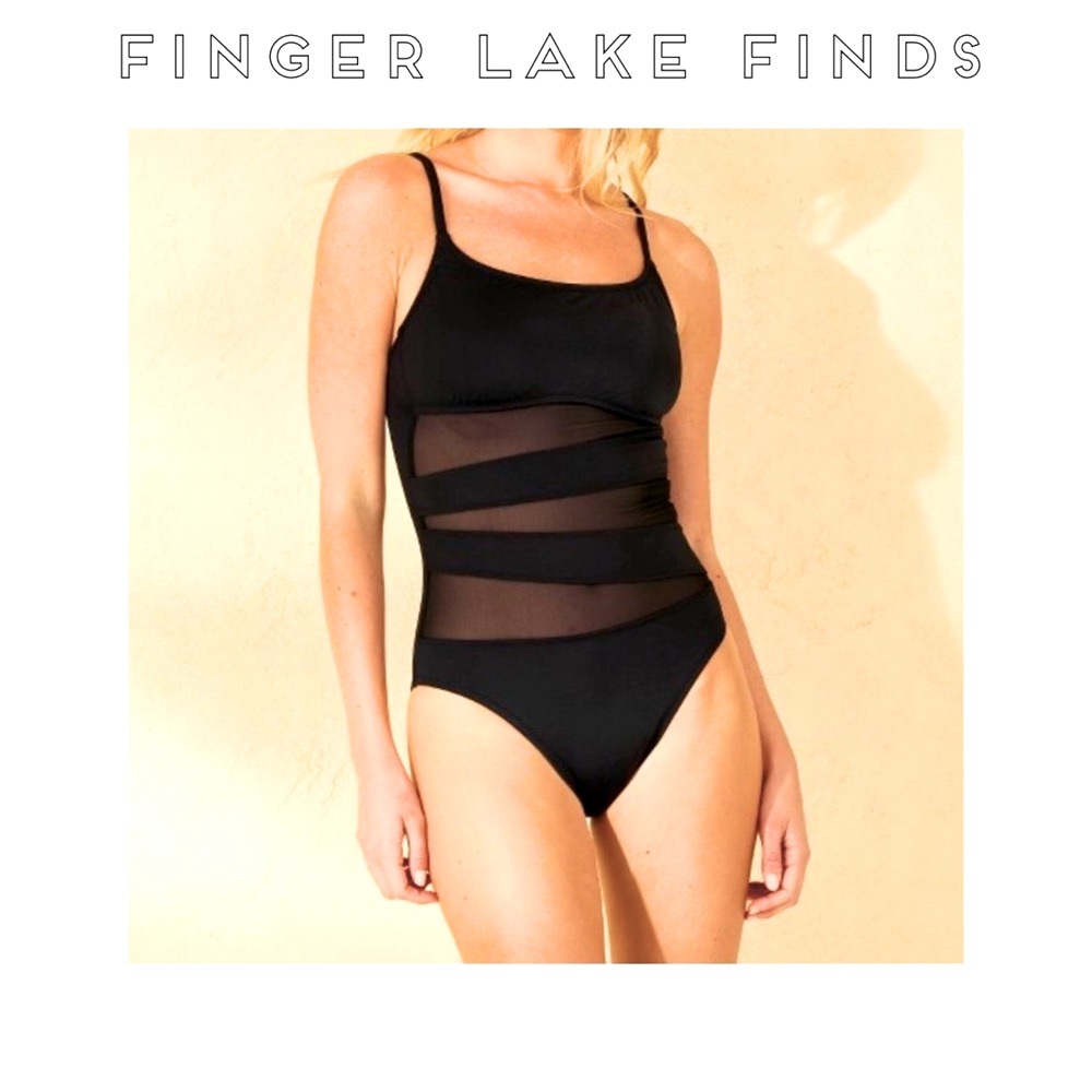 Shade & Shore Black Swimsuit with Mesh Detail, L